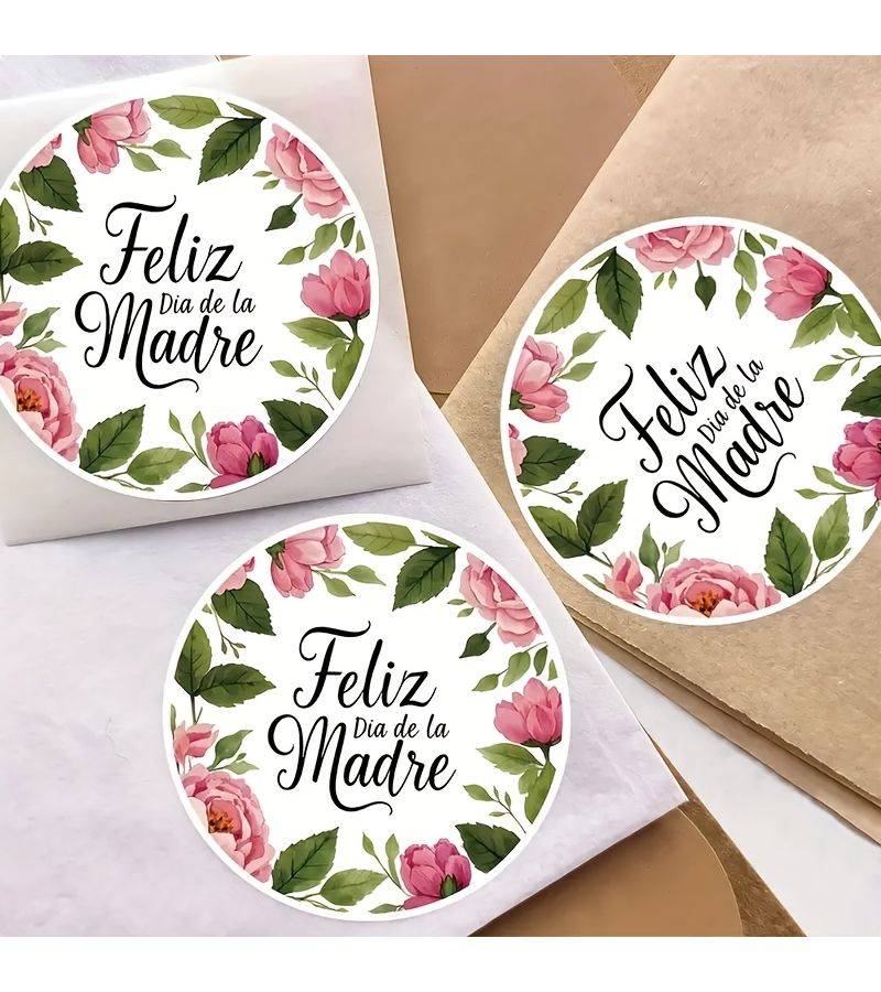 60pcs Feliz Dia De La Madre Rose Green Leaf Stickers For Gift Wrapping And Decoration - Image 4