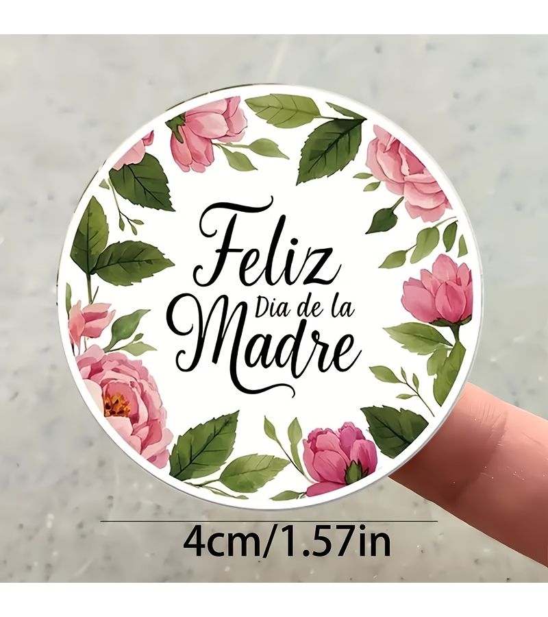 60pcs Feliz Dia De La Madre Rose Green Leaf Stickers For Gift Wrapping And Decoration - Image 2
