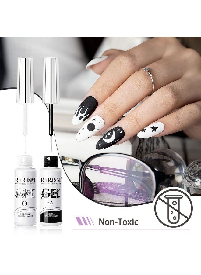 RARJSM Nail Art Gelliner Gel Polishblack White Nail Design Polish Painted Gel Nail Polish Set 2Pcs Soak Off Curing Requires 8Ml Build In Thin Brush For Home Salon Diy Nail French Manicure Painting - Image 3