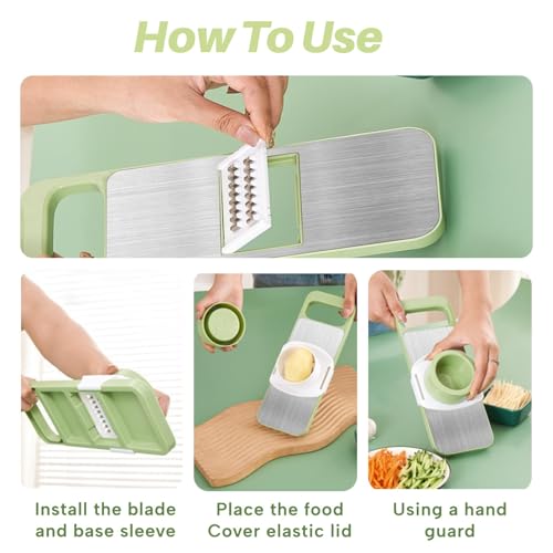 FENNIDICE Safe Mandoline Slicer with Slide-On Hand Guard, 2026 Upgraded 6 in 1 Stainless Steel Vegetable Chopper, Multi Blade Potato/Onion/Garlic/Cucumber/Fruit Slicer, Kitchen Grater Food Cutter - Image 5
