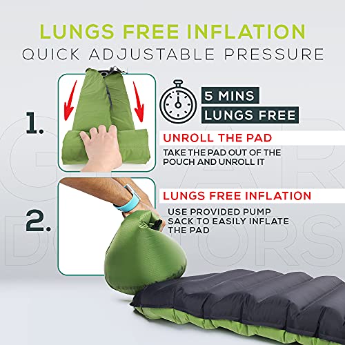 Gear Doctors ApolloAir 5.2 R-Value [25oz] Ultralight Insulated Inflatable Camping Sleeping Pad — Backpacking Sleeping Pad — Camping Mattress Compact Lightweight for Hiking—Air Mattress for Backpacking - Image 4