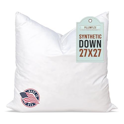 Pillowflex Synthetic Down Pillow Insert - 27x27 - Down Alternative Ultra Soft Large Square European Throw Pillow, Machine Washable - Couch Euro Sham, Lumbar, Bed, Sofa - 1 Decorative Accent Form - Image 1