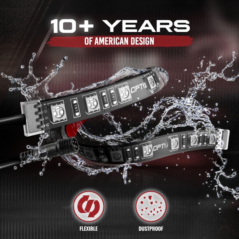 OPT7 Aura Single Row Expansion Pack - 2pc 24â€ RGB Multicolor LED Strips w/Splitters and Extension Wires for Interior, Wheel, Grille, Engine Bay, Golf Cart, Boat, Car, Truck, Van, SUV Decor Lighting - Image 3