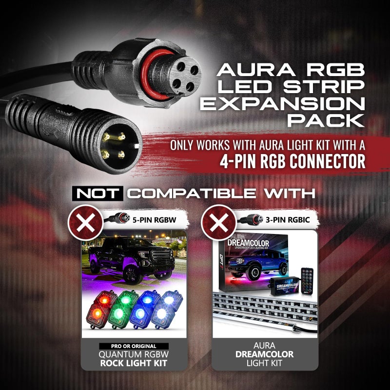 OPT7 Aura Single Row Expansion Pack - 2pc 24â€ RGB Multicolor LED Strips w/Splitters and Extension Wires for Interior, Wheel, Grille, Engine Bay, Golf Cart, Boat, Car, Truck, Van, SUV Decor Lighting - Image 5