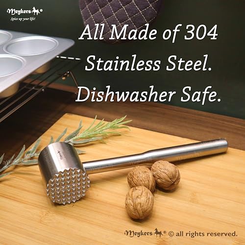 Meykers Meat Tenderizer Mallet Dishwasher Safe All 304 Stainless Steel Perfect Weight Meat Hammer Pounder Flattner Beater for Steak Beef Chicken Pork Kitchen Tool for Cooking - Image 3