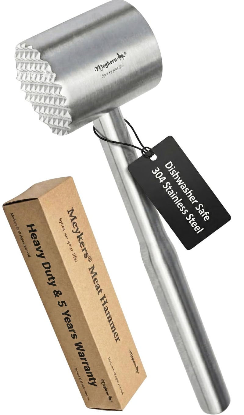 Meykers Meat Tenderizer Mallet Dishwasher Safe All 304 Stainless Steel Perfect Weight Meat Hammer Pounder Flattner Beater for Steak Beef Chicken Pork Kitchen Tool for Cooking - Image 2