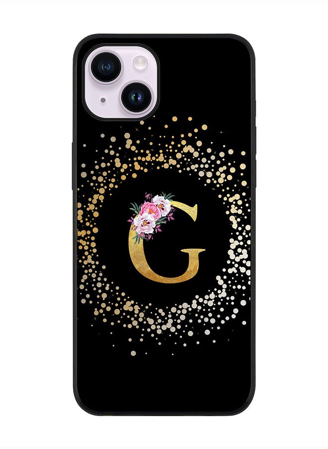 Stylizedd Rugged Black edge case for Apple iPhone 14 Plus, Soft Flexible Phone case Custom Monogram Initial Letter Floral Pattern Alphabet - G (Black)  - Image 1
