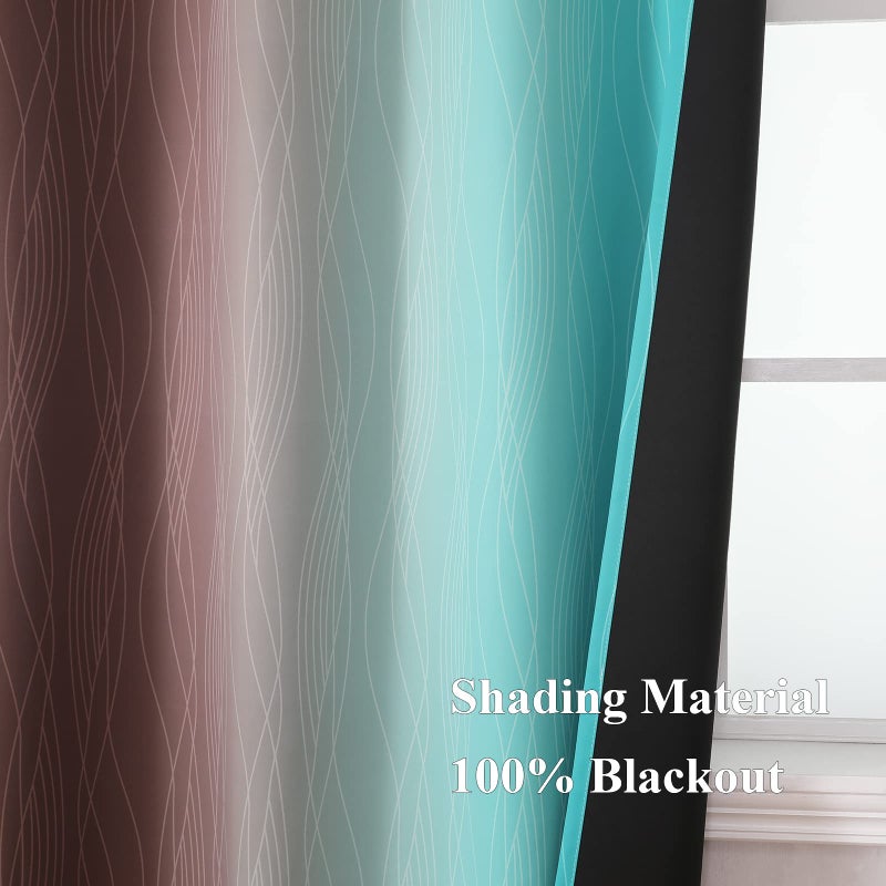 Estelar Textiler Full Room Darkening Gradient Blackout Curtains 96 Inch Length 2 Panels Set  Ombre Teal and Brown Thermal Insulated Full Light Blocking Grommet Blackout Drapes for Bedroom  52Wx96L - Image 5