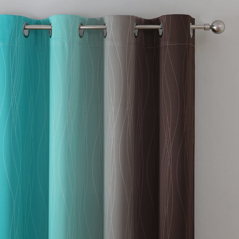 Estelar Textiler Full Room Darkening Gradient Blackout Curtains 96 Inch Length 2 Panels Set  Ombre Teal and Brown Thermal Insulated Full Light Blocking Grommet Blackout Drapes for Bedroom  52Wx96L - Image 4