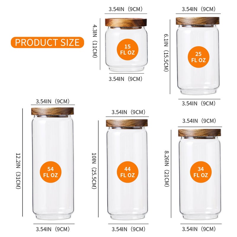 Homtop Glass Storage Containers Set, High Borosilicate Glass Jars with Wooden Lids Kitchen Food Canisters s for Coffee Beans/Sugar/Noodles/Nuts/Cookies/Pasta - Image 2
