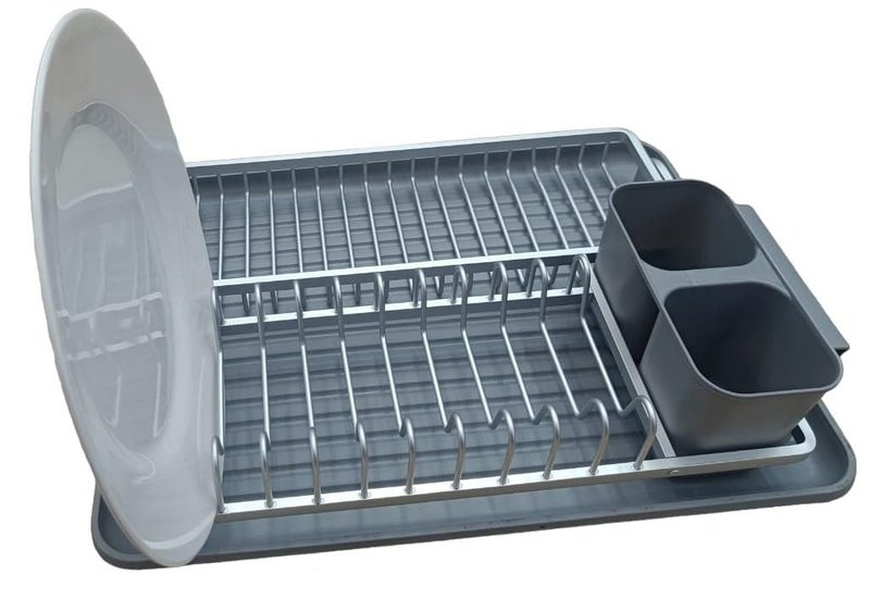 Grofly 3 in 1 Large Durable Aluminum Kitchen Sink Dish Rack Drainer Drying Rack Washing Basket with Tray for Kitchen Utensils Tools Cutlery for KitchenPlate RackBartan Basket Organizers - Image 1
