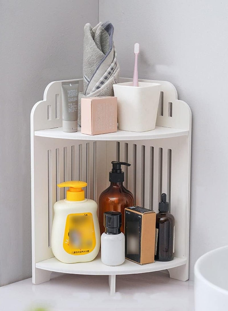 تي بي جي بي رف زاوية، خزانة زاوية للحمام، منظم تخزين لمساحات الحمام الصغيرة، ديكور مكتب كونترتوب المطبخ، طاولات زاوية صغيرة مقاومة للماء، 2 طبقة، حجم صغير، أبيض (بشريط عمودي) - Image 1