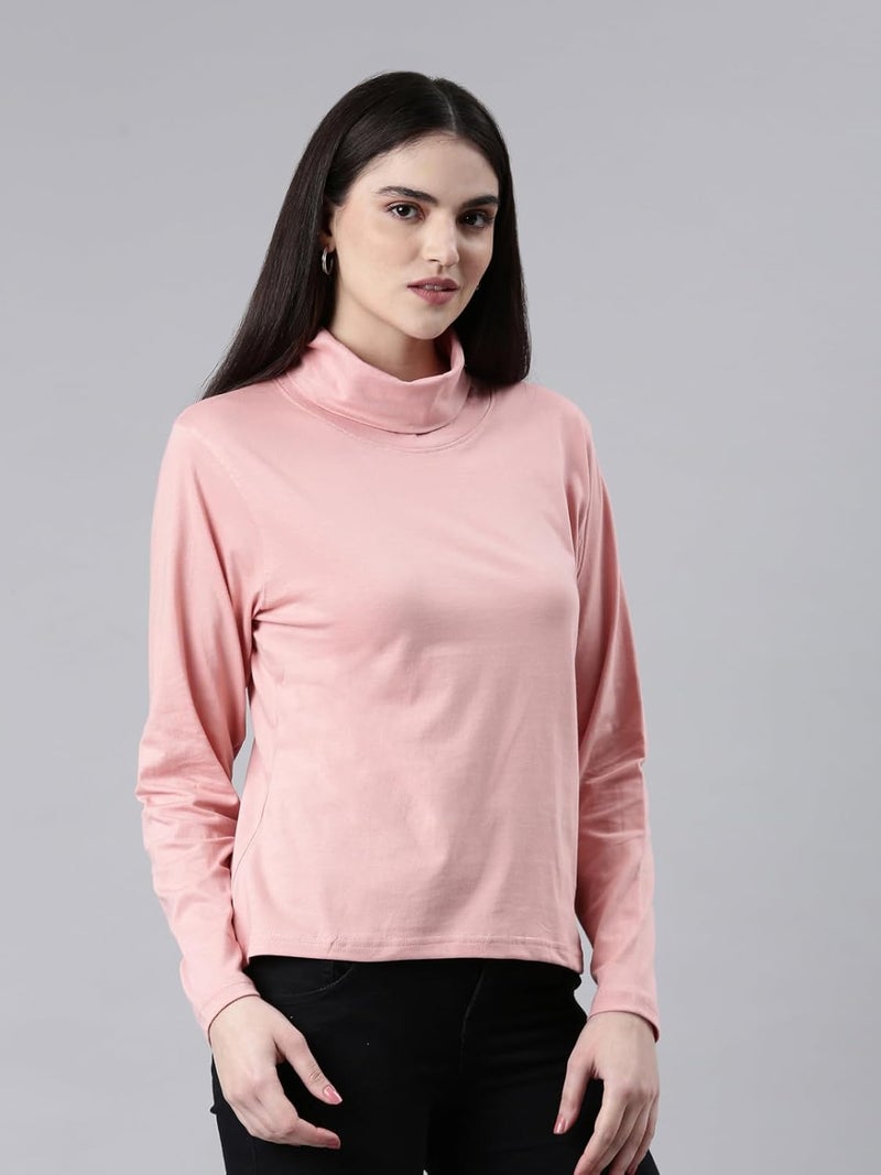 KRYPTIC Women's 100% Cotton Solid High Neck T-Shirt - Image 2