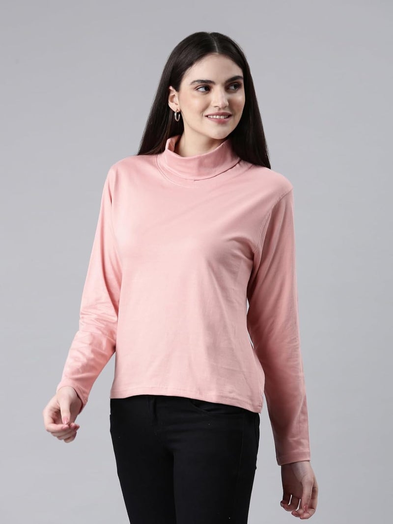 KRYPTIC Women's 100% Cotton Solid High Neck T-Shirt - Image 4