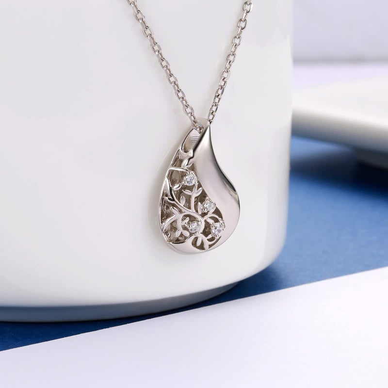 Sariel 925 Sterling Silver Tree of Life Teardrop Urn Necklace for Ashes Family Tree Keepsake Cremation Pendant Memorial Jewelry for Women - Image 3