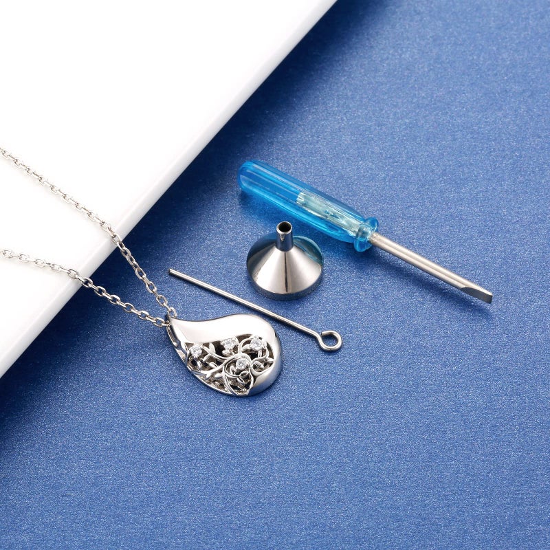 Sariel 925 Sterling Silver Tree of Life Teardrop Urn Necklace for Ashes Family Tree Keepsake Cremation Pendant Memorial Jewelry for Women - Image 4