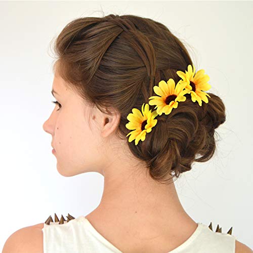 Fiada 16 Pieces Sunflower Hair Accessories Include Sunflower Theme 10 Headbands 2 Hair Clips 8 Hairpins yellow Floral Hippies Daisy Crown Photo Props for Women Girls Bridesmaids Wedding - Image 4