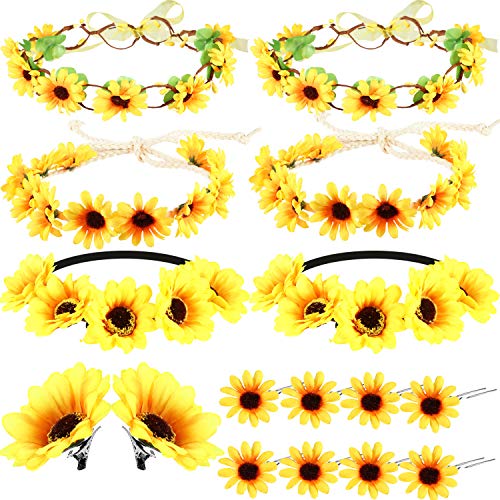 Fiada 16 Pieces Sunflower Hair Accessories Include Sunflower Theme 10 Headbands 2 Hair Clips 8 Hairpins yellow Floral Hippies Daisy Crown Photo Props for Women Girls Bridesmaids Wedding - Image 1