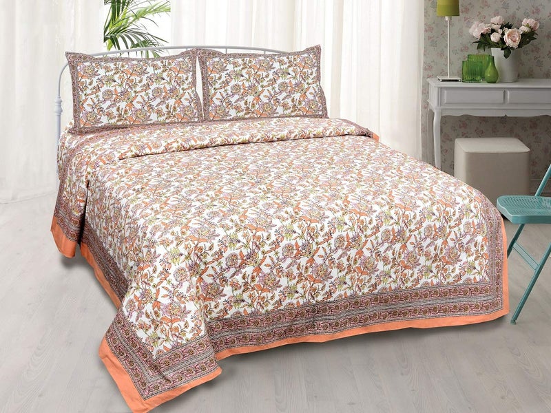 Adelia 280 Tc Jaipur Cotton Printed Ethnic King Size Bedsheets with Matching Pillow Covers for Double Bed King Size Beds - Image 1