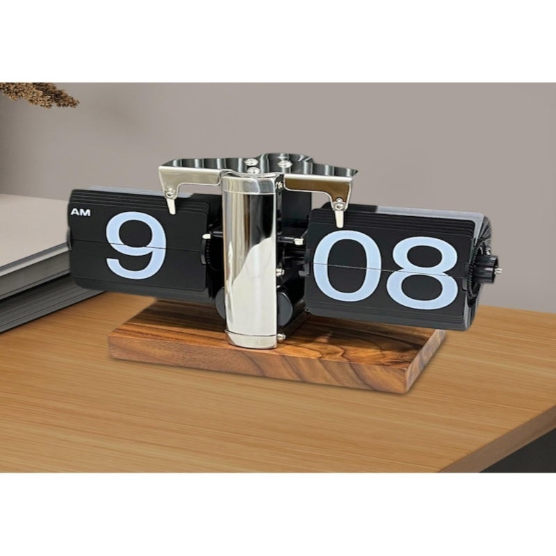 Flip Desk Clock 21*9*14cm Vintage Classic Design Desk Clock - Stainless Steel Frame Durable Automatic Page Turning Clock for Home Office Decor - Image 3