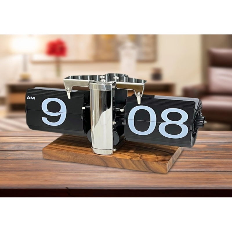 Flip Desk Clock 21*9*14cm Vintage Classic Design Desk Clock - Stainless Steel Frame Durable Automatic Page Turning Clock for Home Office Decor - Image 5