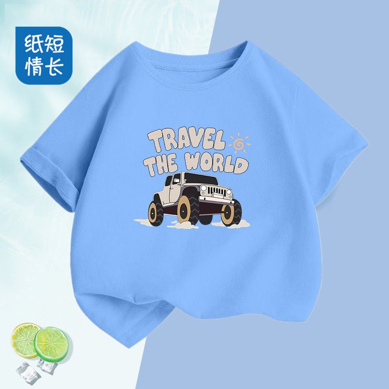2226 # Boys And Girls Short-Sleeved T-Shirts For Summer, Medium And Large Kidsren, Pure Cotton, Kidsren'S Comfortable Breathable Gas Shirts, Tops For Kidsren - Image 4