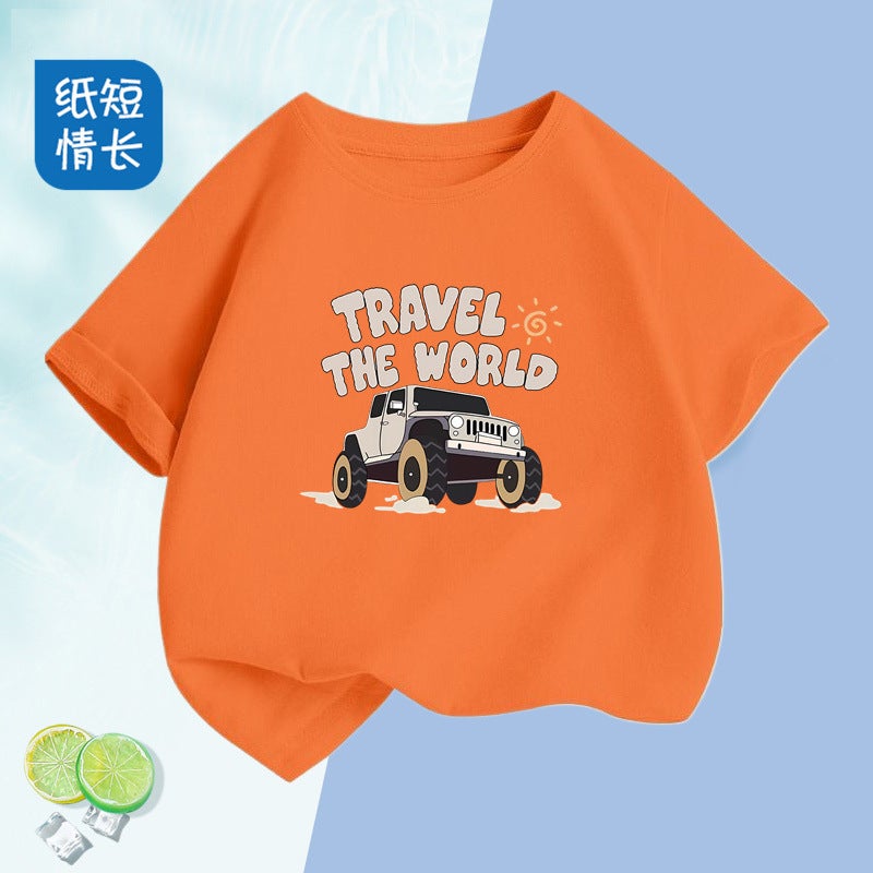2226 # Boys And Girls Short-Sleeved T-Shirts For Summer, Medium And Large Kidsren, Pure Cotton, Kidsren'S Comfortable Breathable Gas Shirts, Tops For Kidsren - Image 2