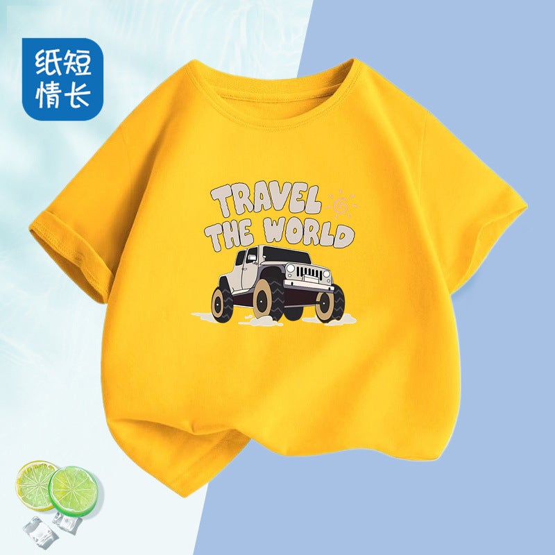 2226 # Boys And Girls Short-Sleeved T-Shirts For Summer, Medium And Large Kidsren, Pure Cotton, Kidsren'S Comfortable Breathable Gas Shirts, Tops For Kidsren - Image 5