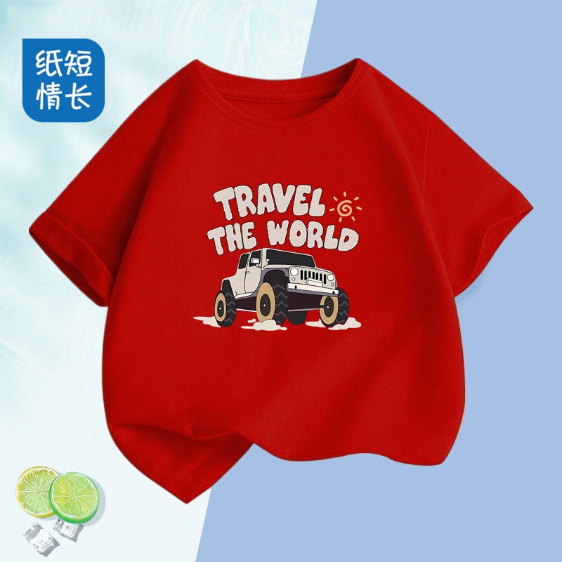 2226 # Boys And Girls Short-Sleeved T-Shirts For Summer, Medium And Large Kidsren, Pure Cotton, Kidsren'S Comfortable Breathable Gas Shirts, Tops For Kidsren - Image 3