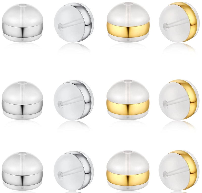 DELECOE 12pcs Soft Silicone Earring Backs for Studs Silver&Gold Belt Rubber Earring Backs Replacements Hypoallergenic Safety Plastic Earring Back for Studs Earring Hoops Fish Hook - Image 1