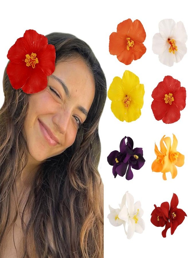 Exacoo 8pcs Hawaiian Flower Hair Clips Hibiscus Hair Clip For Women Tropical Plumeria hair Clips for Beach Vacation Summer Hair luau Accessories for WomenGirls - Image 1