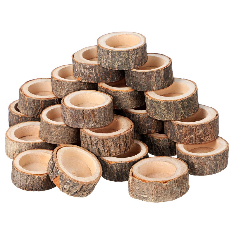 24 Pcs Tealight Candle Holder - Wood Votive Tealight Candlestick for Wedding Party Birthday Holiday Centerpieces Decoration - Image 1