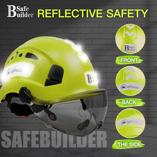 SAFEBUILDER Safety Helmet Hard Hat with Visor Adjustable Lightweight Vented Work Helmet for Men ANSI Z89.1 Approved Industrial & Construction (Fluorescent Green Helmet with Clear & Tinted Visor) - Image 5