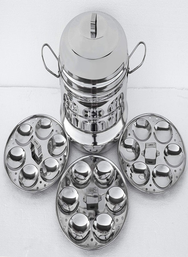 FUTENSILS idli maker stainless steel 18 idli, 3 plates (3 idly plate with 6 cavities each), Weight of idly cooker is 1.8Kgs (Appx), - Image 1