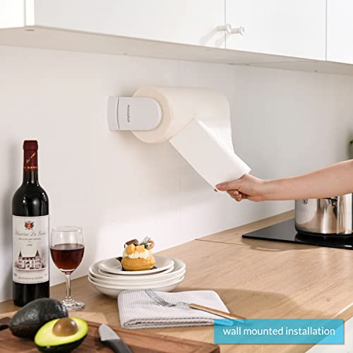simpletome ONE Hand Tear Paper Towel Holder Under Cabinet Adhesive or Drilling Installation Aluminum Alloy + ABS (White) - Image 5