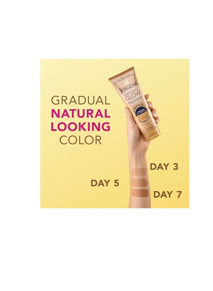 Jergens مستحضر تسمير ذاتي من جيرجنز Natural Glow +FIRMING، لوشن تسمير بدون التعرض لأشعة الشمس للبشرة الفاتحة إلى المتوسطة، لوشن شد الجسم المضاد للسيلوليت للحصول على سمرة طبيعية المظهر، 7.5 أونصة - Image 4