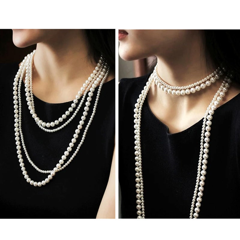Aisansty Golden Long Pearl Necklace for Women Layered Faux Pearl Strand Necklace Costume Jewelry, 69",Diameter Pearl 8MM - Image 4
