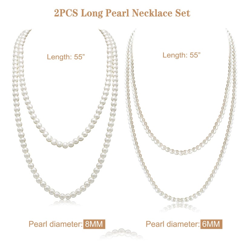 Aisansty Golden Long Pearl Necklace for Women Layered Faux Pearl Strand Necklace Costume Jewelry, 69",Diameter Pearl 8MM - Image 5