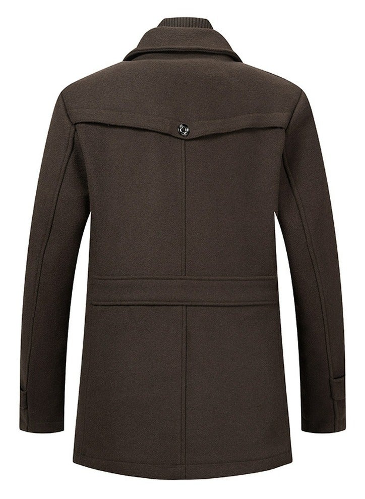 Loquat Men's Double Collar Wool Blend Coat Winter Trench Coat With Detachable Soft Scarf Jacket Brown  - Image 2