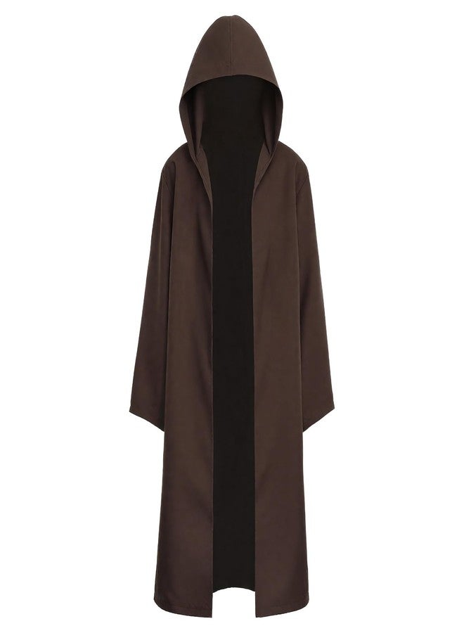 Prebene Kids Knight Robe Hooded Cloak, Halloween Costume for Boys Cosplay 3-14 Years - Ranger Wizard Elven Hooded Cape Robe (Brown, L) - Image 1