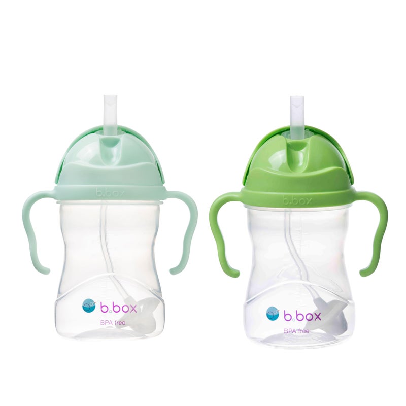 b.box Sippy Cup with Weighted Straw (2-Pack). Leak Proof, Easy Grip. BPA Free & Dishwasher Safe. Ideal for Babies 6m+ to Toddlers (pistachio + apple, 8oz) - Image 1