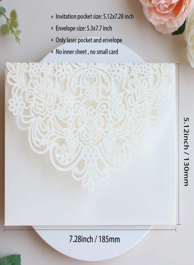 Hosmsua 50PCS Ivory Laser Cut Wedding Invitations, 5.12 x 7.2 Laser Cut Invitation Pockets with Envelopes for Wedding Bridal Shower Quinceanera Invitations (No Inner Sheet) - Image 3