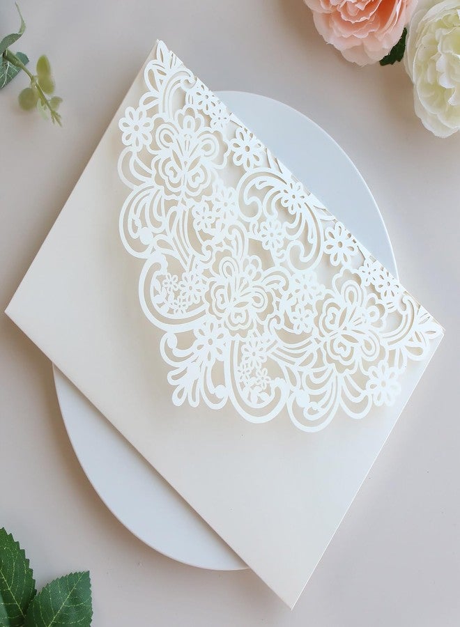 Hosmsua 50PCS Ivory Laser Cut Wedding Invitations, 5.12 x 7.2 Laser Cut Invitation Pockets with Envelopes for Wedding Bridal Shower Quinceanera Invitations (No Inner Sheet) - Image 5