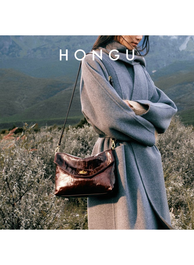 Hongu Women's Oil Wax Cowhide Shoulder Underarm Hobo Bag Crossbody Handbag Birthday Gift For Girlfriend - Image 3