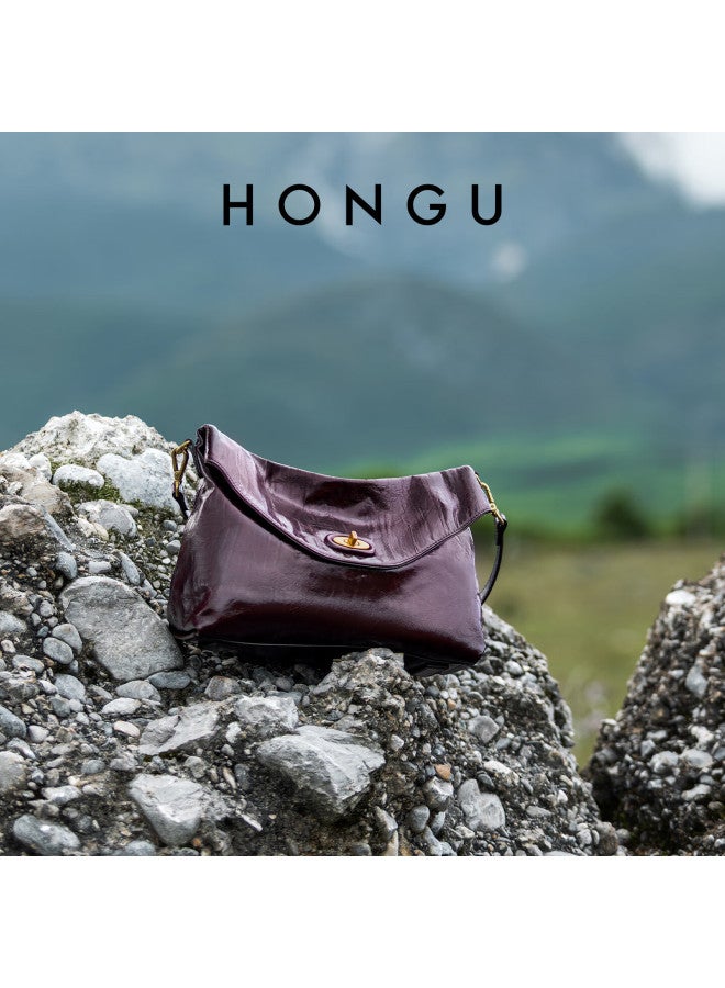Hongu Women's Oil Wax Cowhide Shoulder Underarm Hobo Bag Crossbody Handbag Birthday Gift For Girlfriend - Image 1