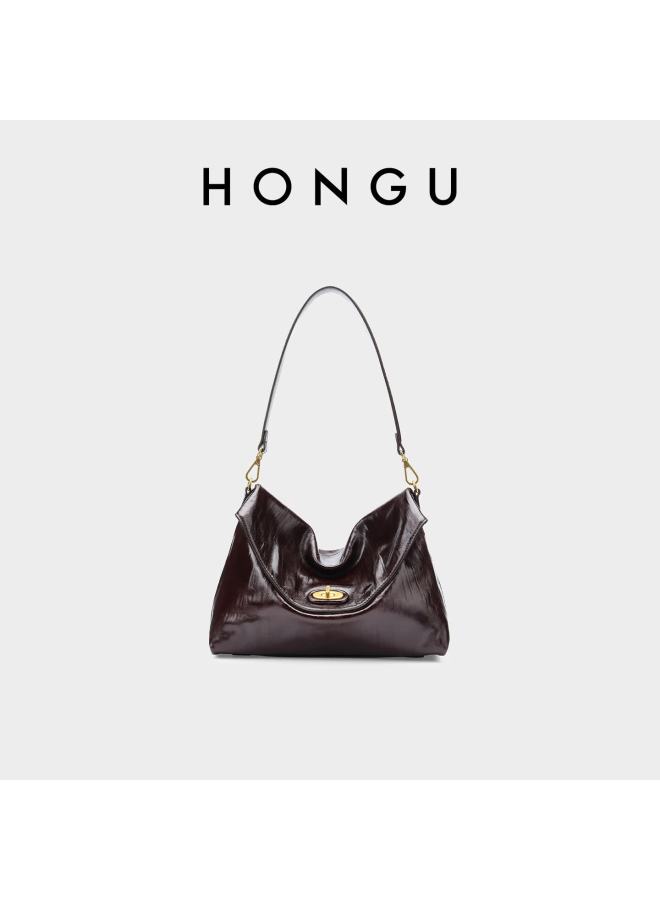 Hongu Women's Oil Wax Cowhide Shoulder Underarm Hobo Bag Crossbody Handbag Birthday Gift For Girlfriend - Image 4