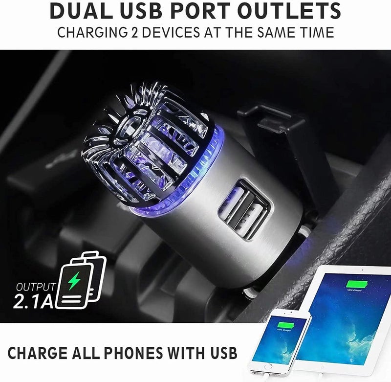 4WDKING Car Air Purifier Ionizer, 12V Plug-in Car Air Freshener Gadgets with Dual USB Charger Removes Cigarette Smoke, Pet and Food Odor, Ionic Ozone (Silver) - Image 5