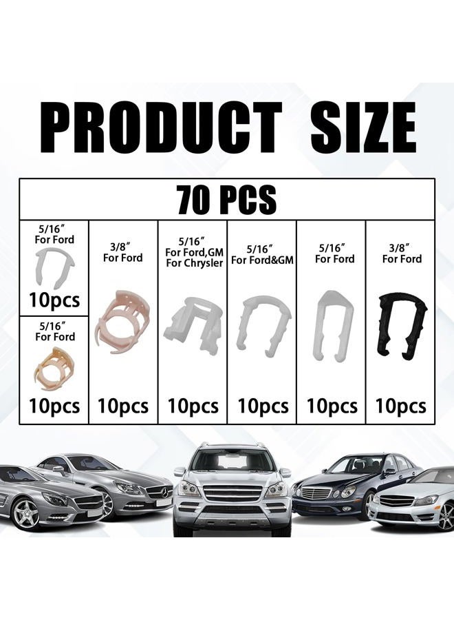 HHZL Fuel Line Retainer Clips, 3/8" & 5/16" Durable Nylon Gas Tank Repair Kit, 7 Size Fuel Line Retaining Clamp Assortment Replacement Kit Compatible with Ford, GM, Chrysler (70PCS) - Image 2