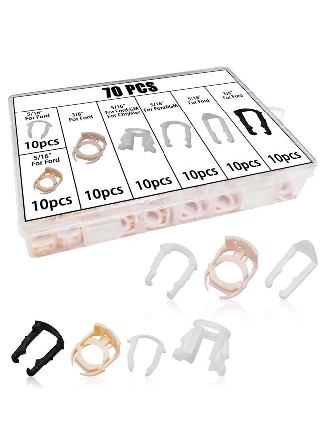 HHZL Fuel Line Retainer Clips, 3/8" & 5/16" Durable Nylon Gas Tank Repair Kit, 7 Size Fuel Line Retaining Clamp Assortment Replacement Kit Compatible with Ford, GM, Chrysler (70PCS) - Image 1