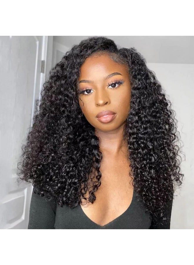 ISEE ISEE V Part Wig Human Hair Afro Curly Minimal/No Leave Out Upgrade U Part Wig for Black Women Human Hair V Shape Wig Kinky Curly Thin Part Glueless Clip In Half Wig 180% Density Natural Color 16 Inch  - Image 1